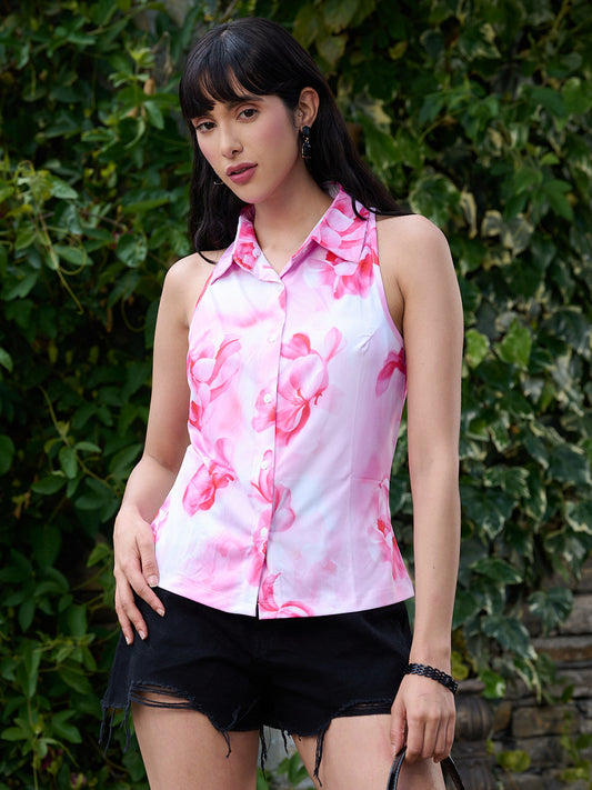 TANDUL Wome Pink Floral Sleeveless Shirt