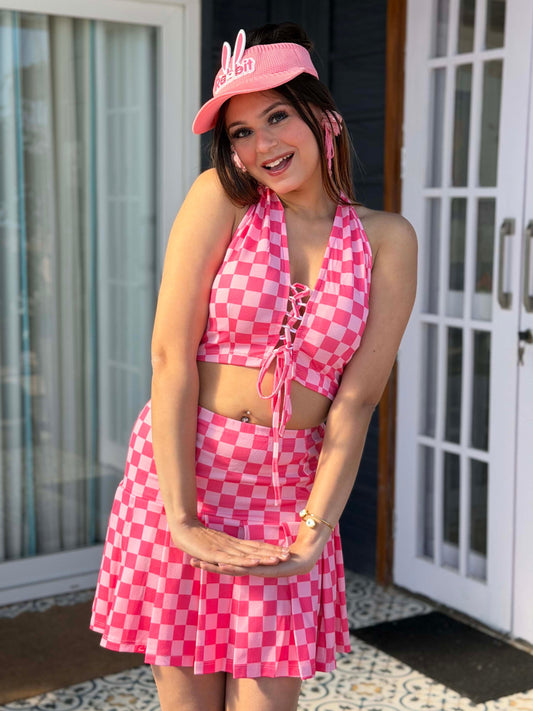 TANDUL Women Pink and White Checkered Co-ord Set