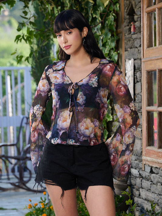 TANDUL Floral Printed Georgette Full Sleeve Top