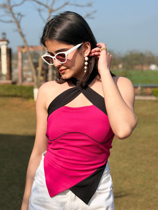 TANDUL Women Chic Pink and Black Top