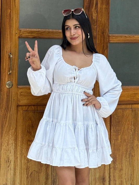 TANDUL Women White Solid Flared Dress