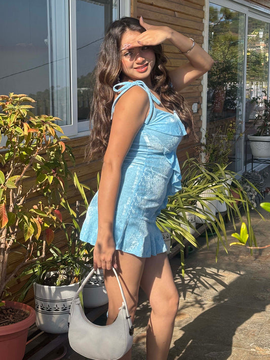TANDUL Women Stunning Skyblue Velvet Dress