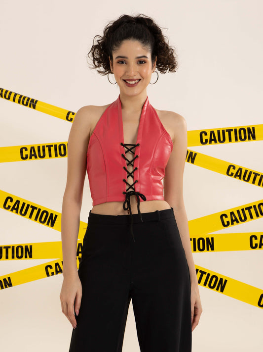 TANDUL Stylish Pink Leather Top