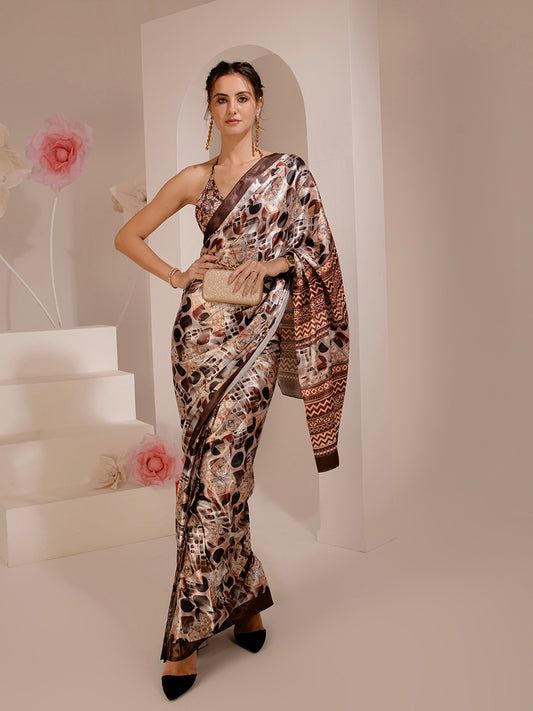 ELTIRE Exquisite Printed Satin Saree