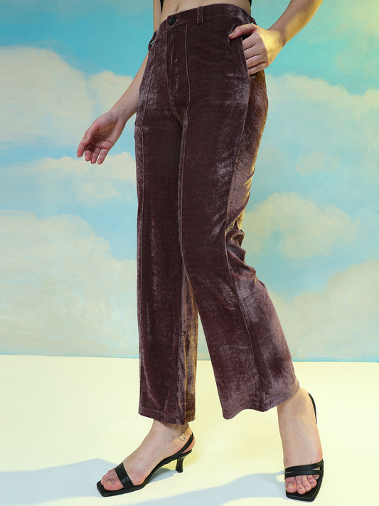 TANDUL Women Regular Fit Brown Velvet Trousers