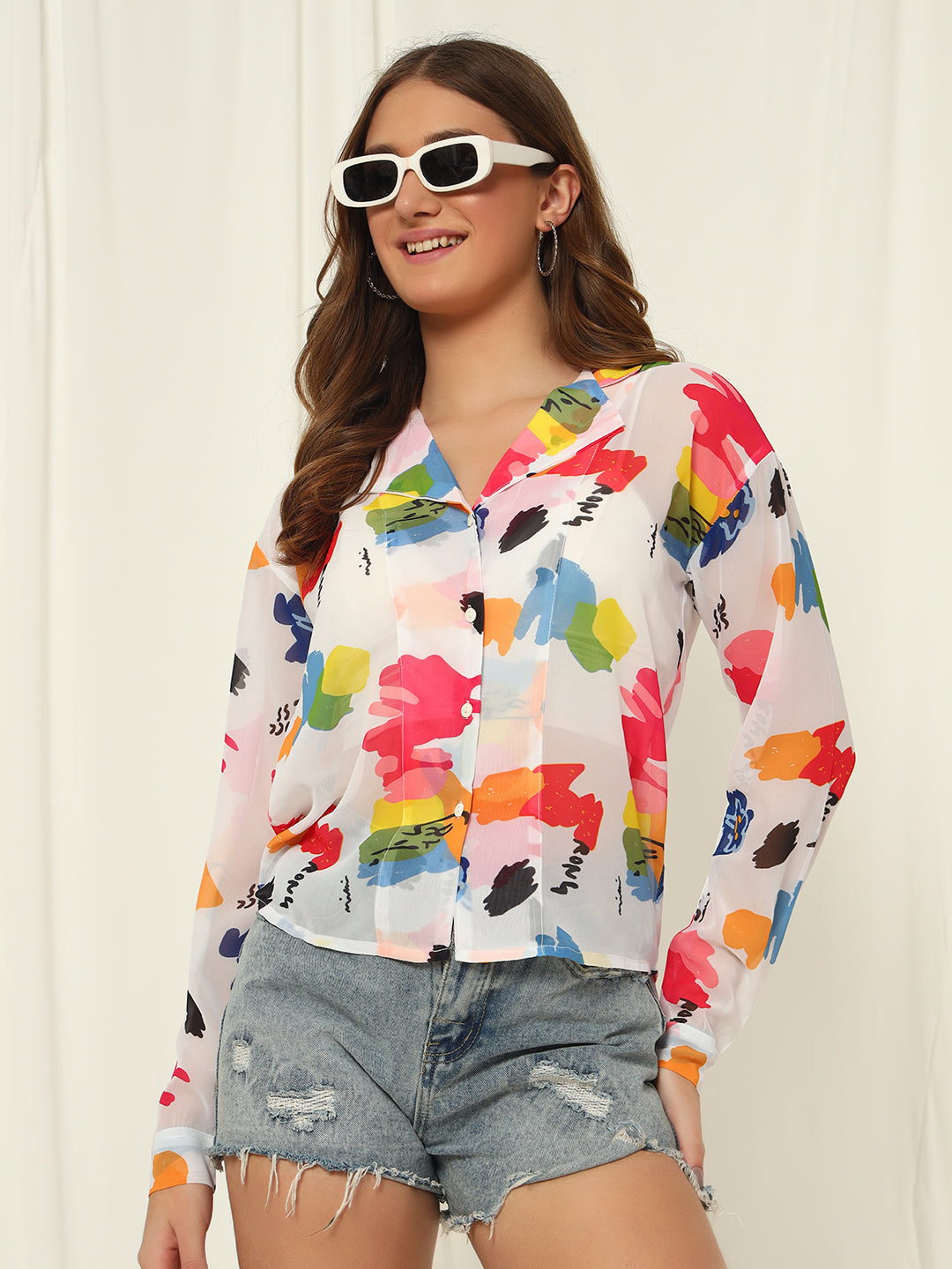 TANDUL Women Regular Fit Color Block Lapel Collar Casual Shirt