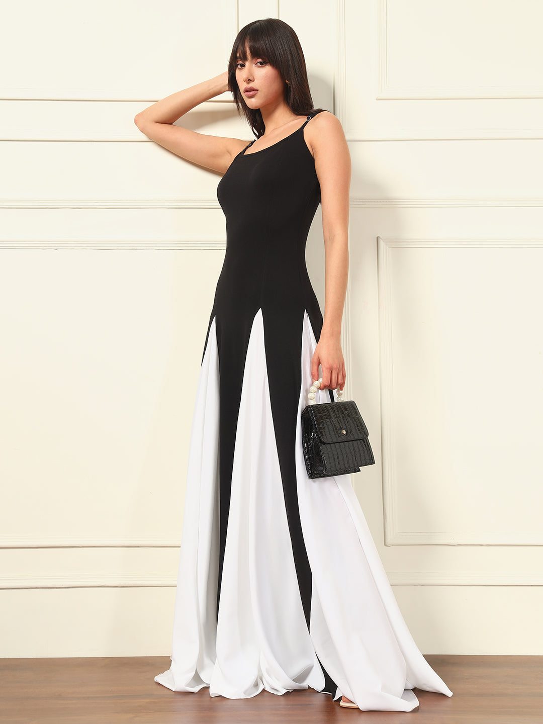 TANDUL Women Black and White Long Dress