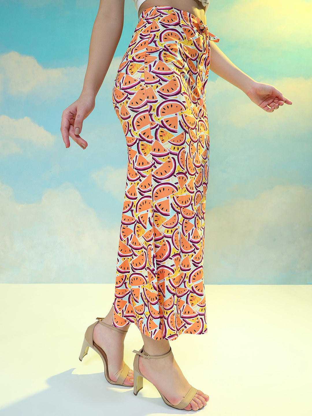 TANDUL Women Printed Flared Orange Skirt