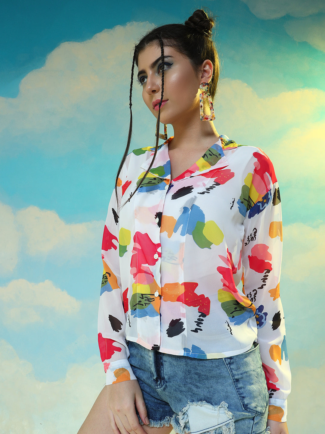 TANDUL Women Regular Fit Printed Lapel Collar Casual Shirt