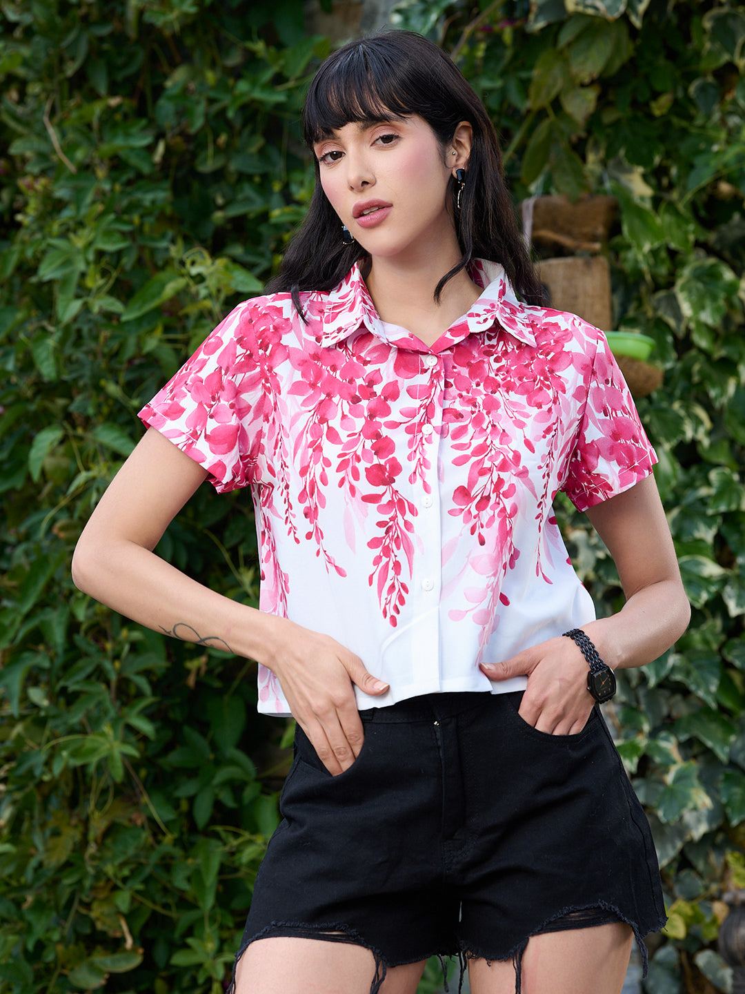 TANDUL Women Pink Printed Crop Shirt