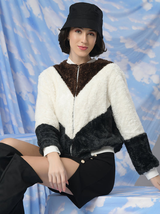 TANDUL Women Colorblock Fleece Jacket