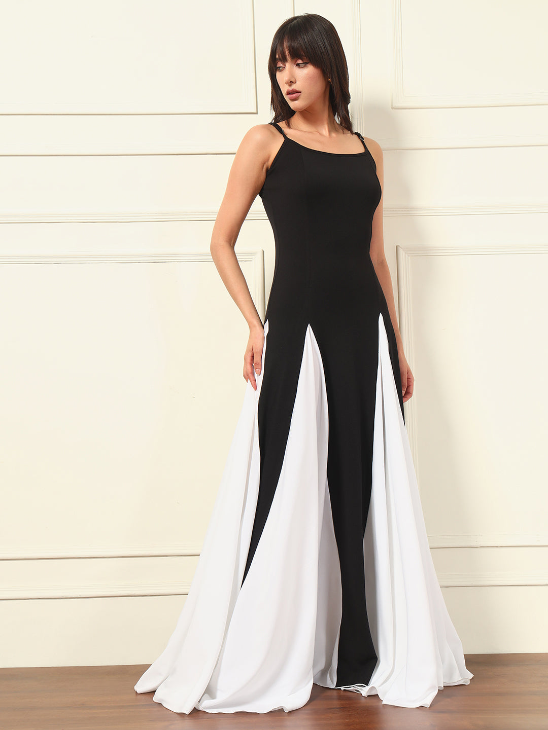 TANDUL Women Black and White Long Dress