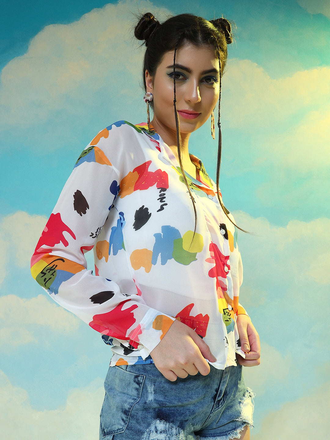 TANDUL Women Regular Fit Printed Lapel Collar Casual Shirt