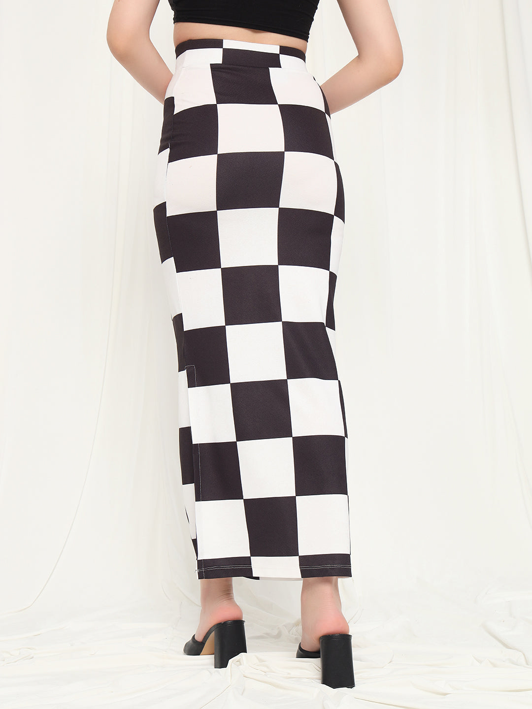 TANDUL Women Checkered Straight Black Skirt