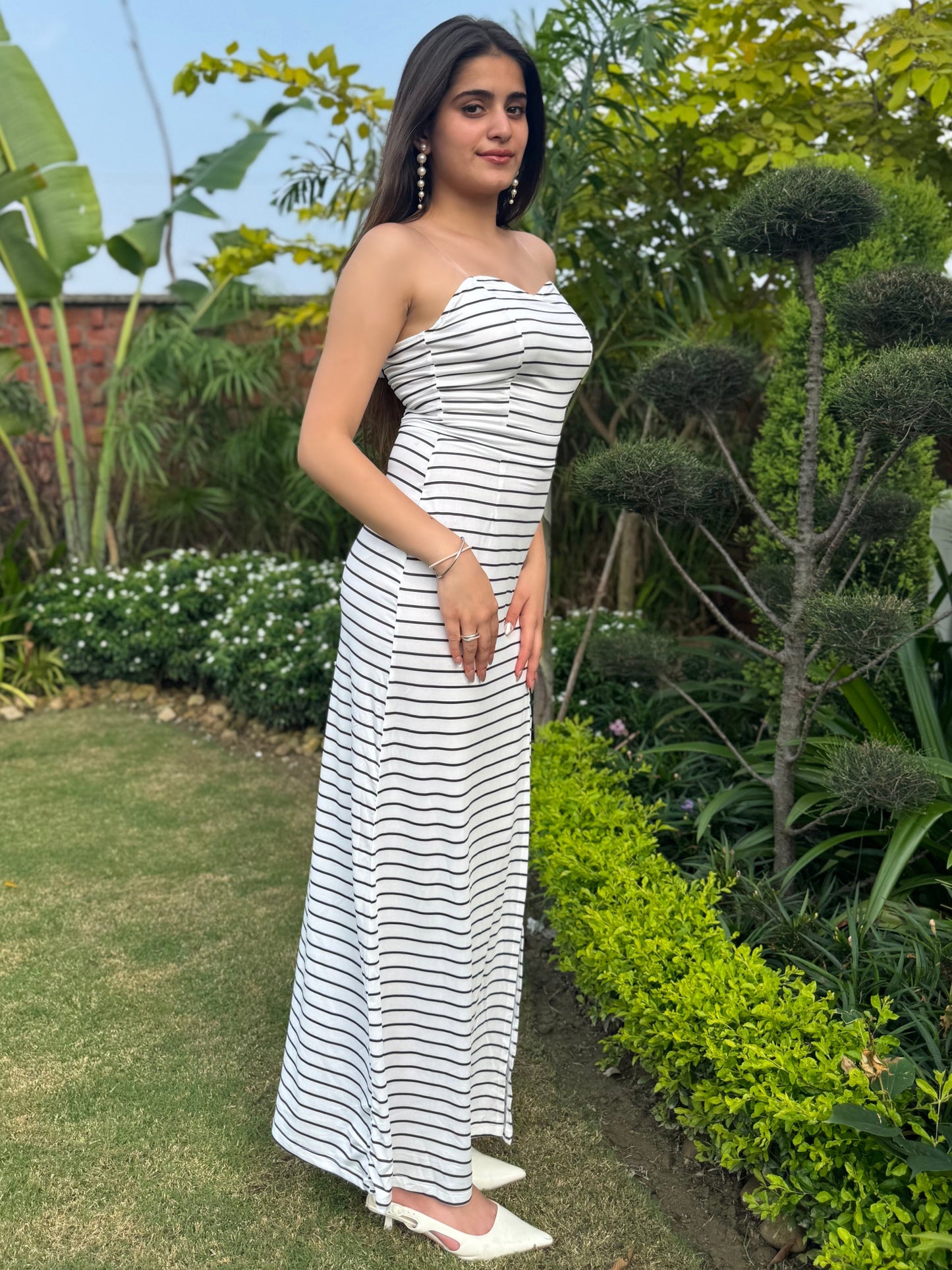 TANDUL Women Elegant Striped Long Dress