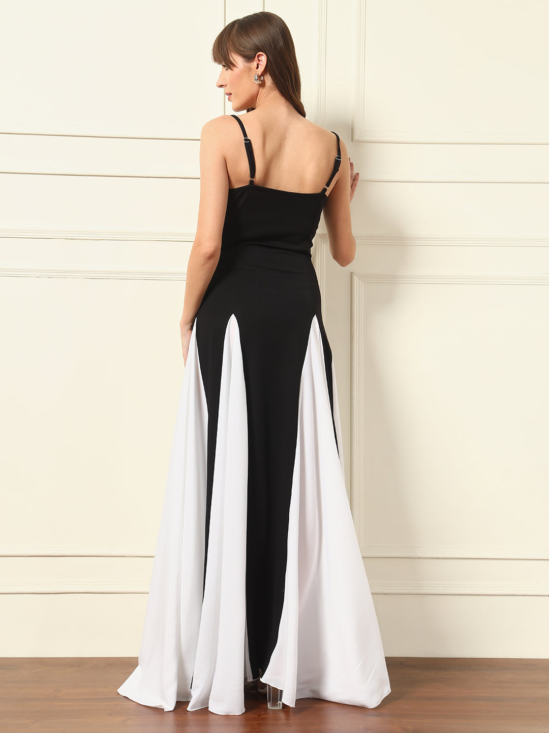 TANDUL Women Black and White Long Dress