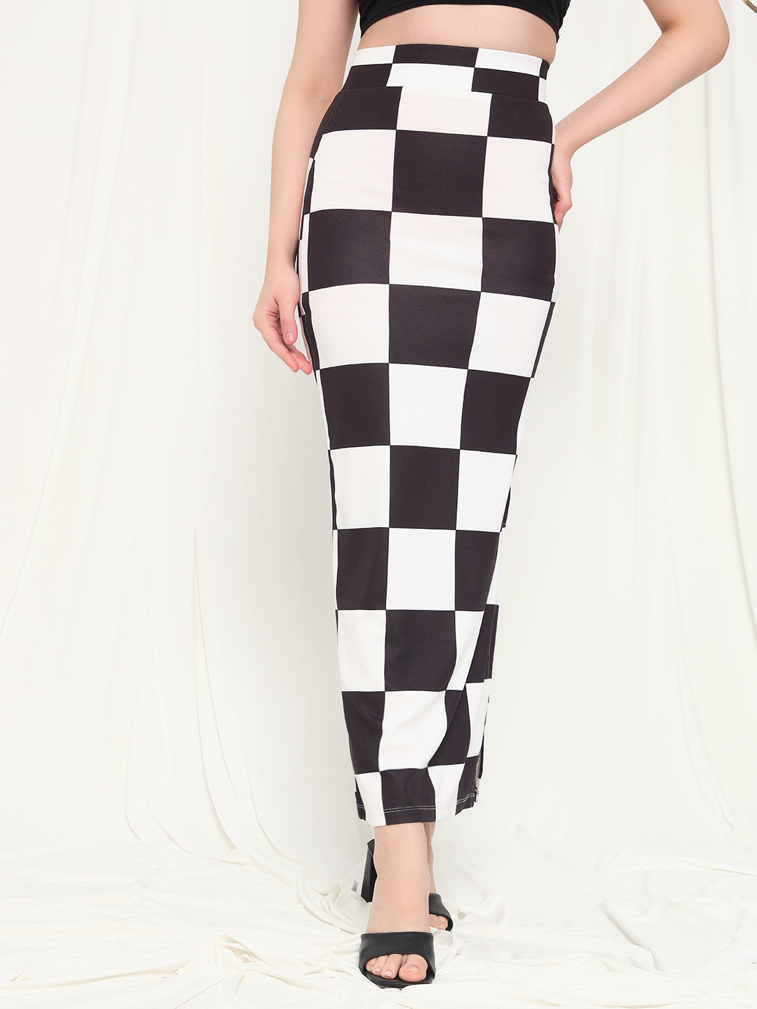 TANDUL Women Checkered Straight Black Skirt