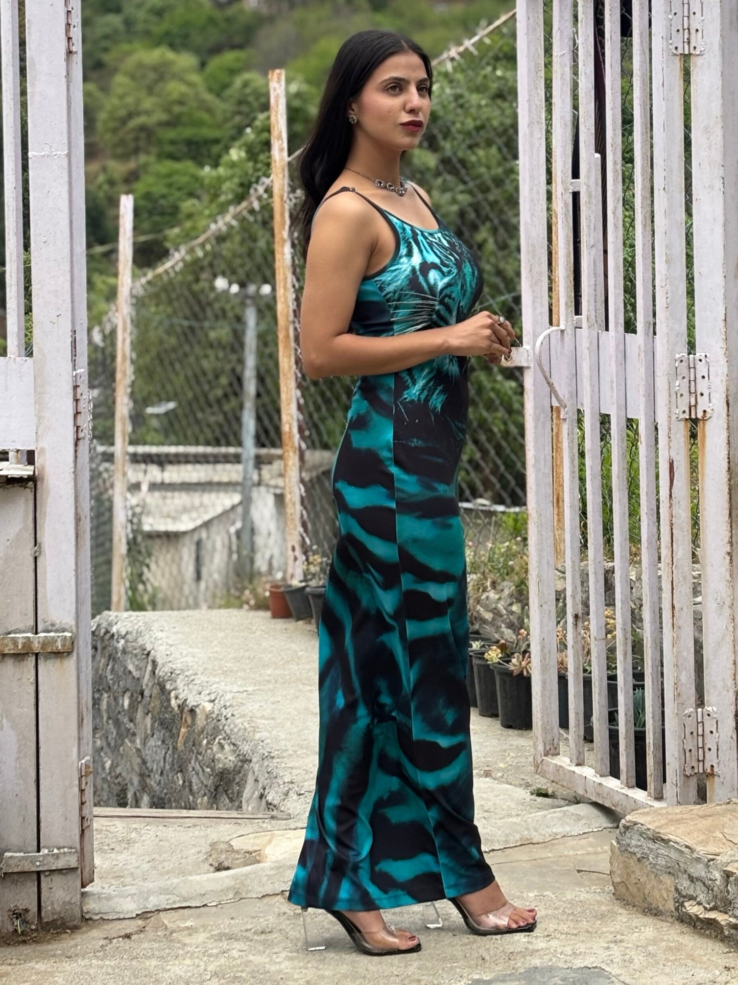 TANDUL Women's Tiger Printed Bodycon Dress