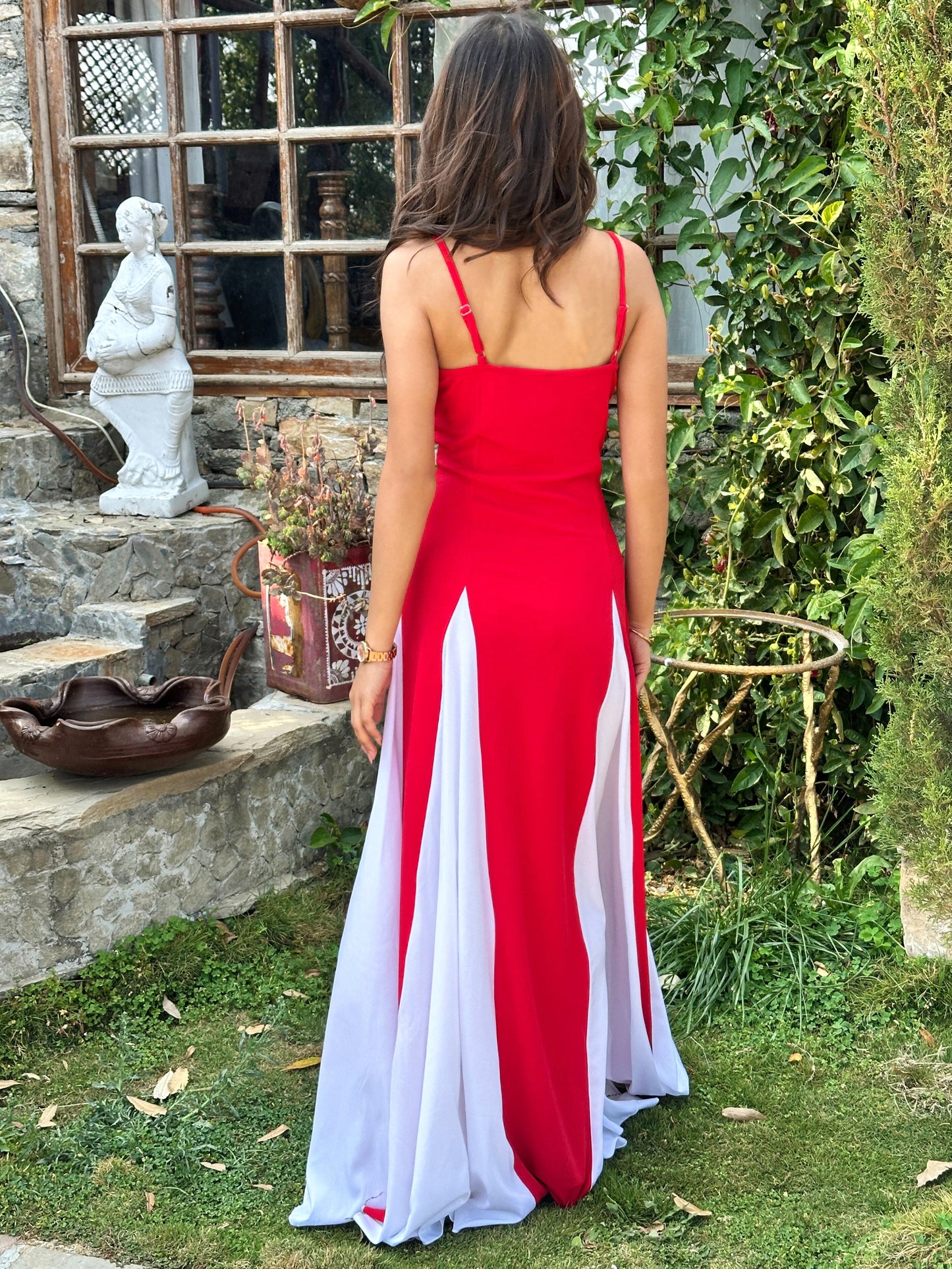 TANDUL Stunning Red and White Flared Dress