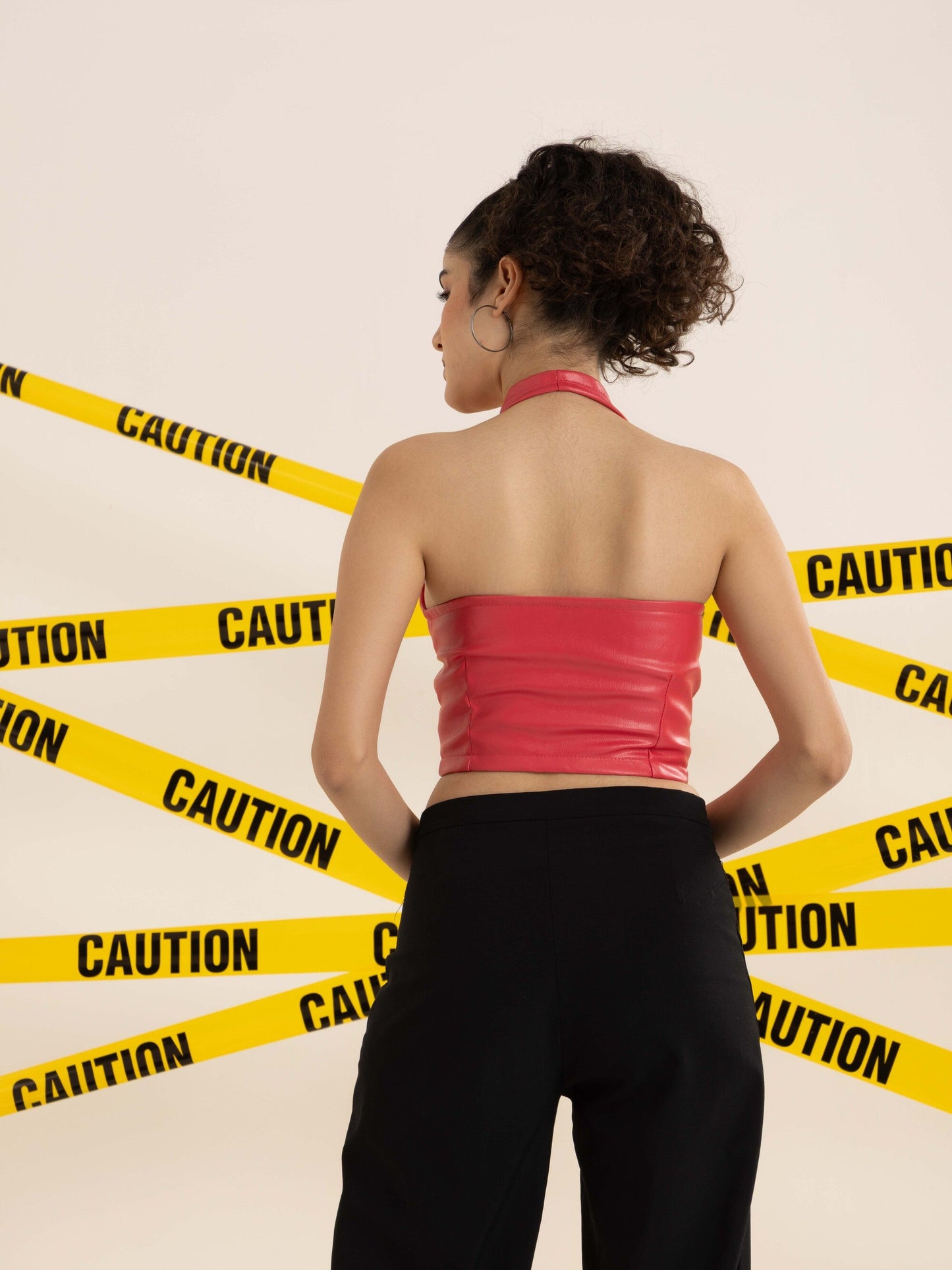 TANDUL Stylish Pink Leather Top