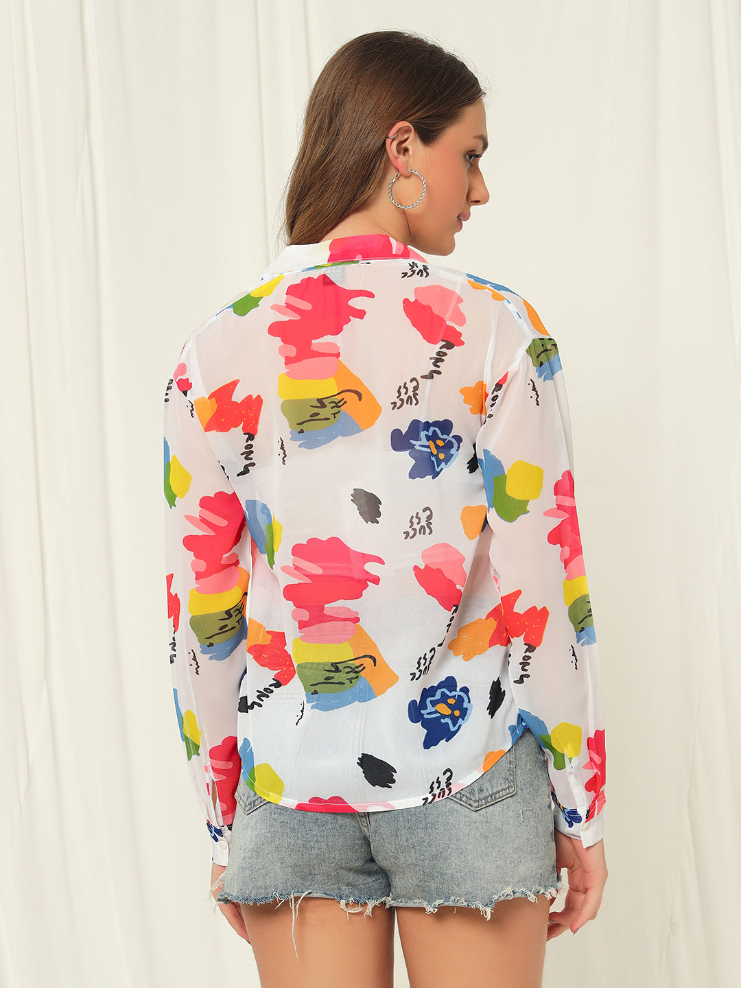 TANDUL Women Regular Fit Color Block Lapel Collar Casual Shirt