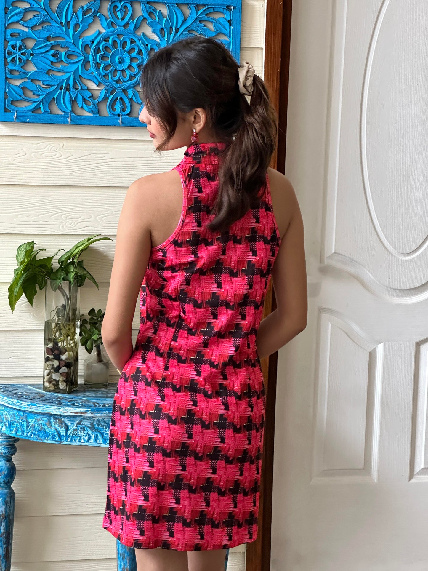 TANDUL Women Chic Pink and Black Pattern Dress
