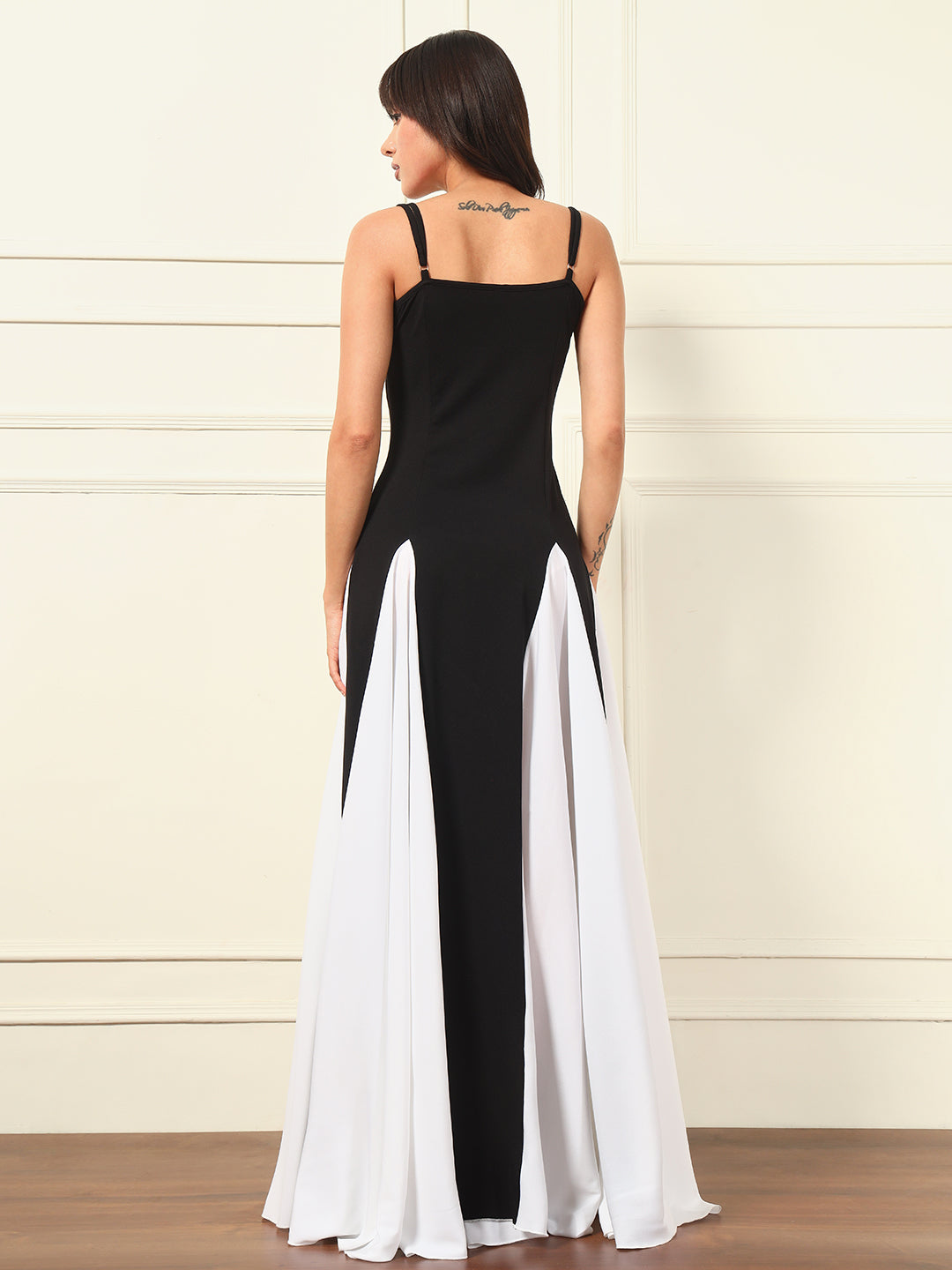 TANDUL Women Black and White Long Dress