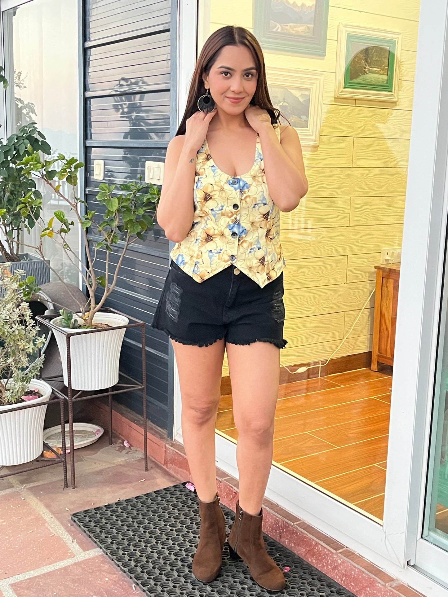 TANDUL Floral Print Women Waistcoat