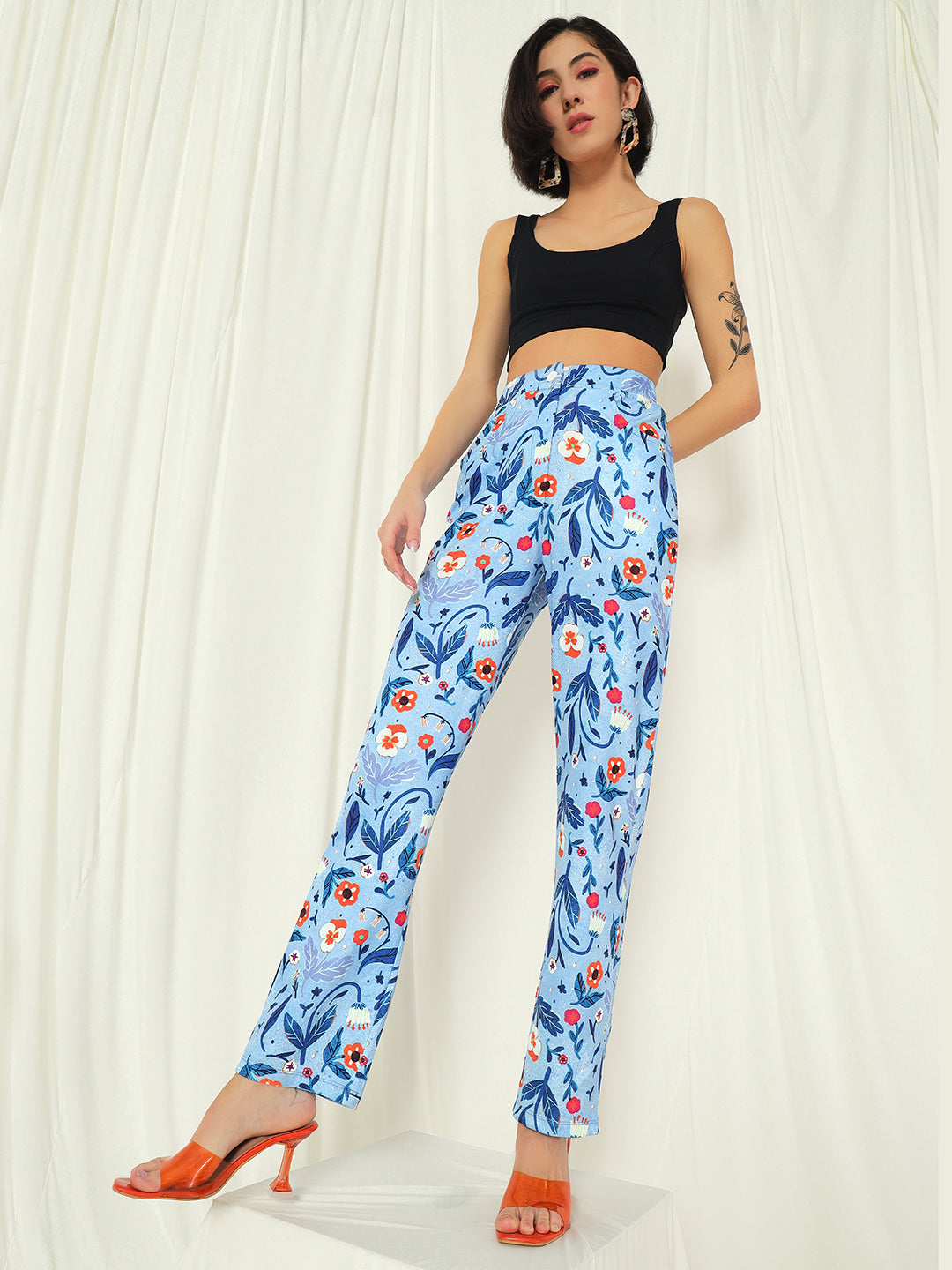 TANDUL Women Regular Fit Light Blue Lycra Blend Trousers