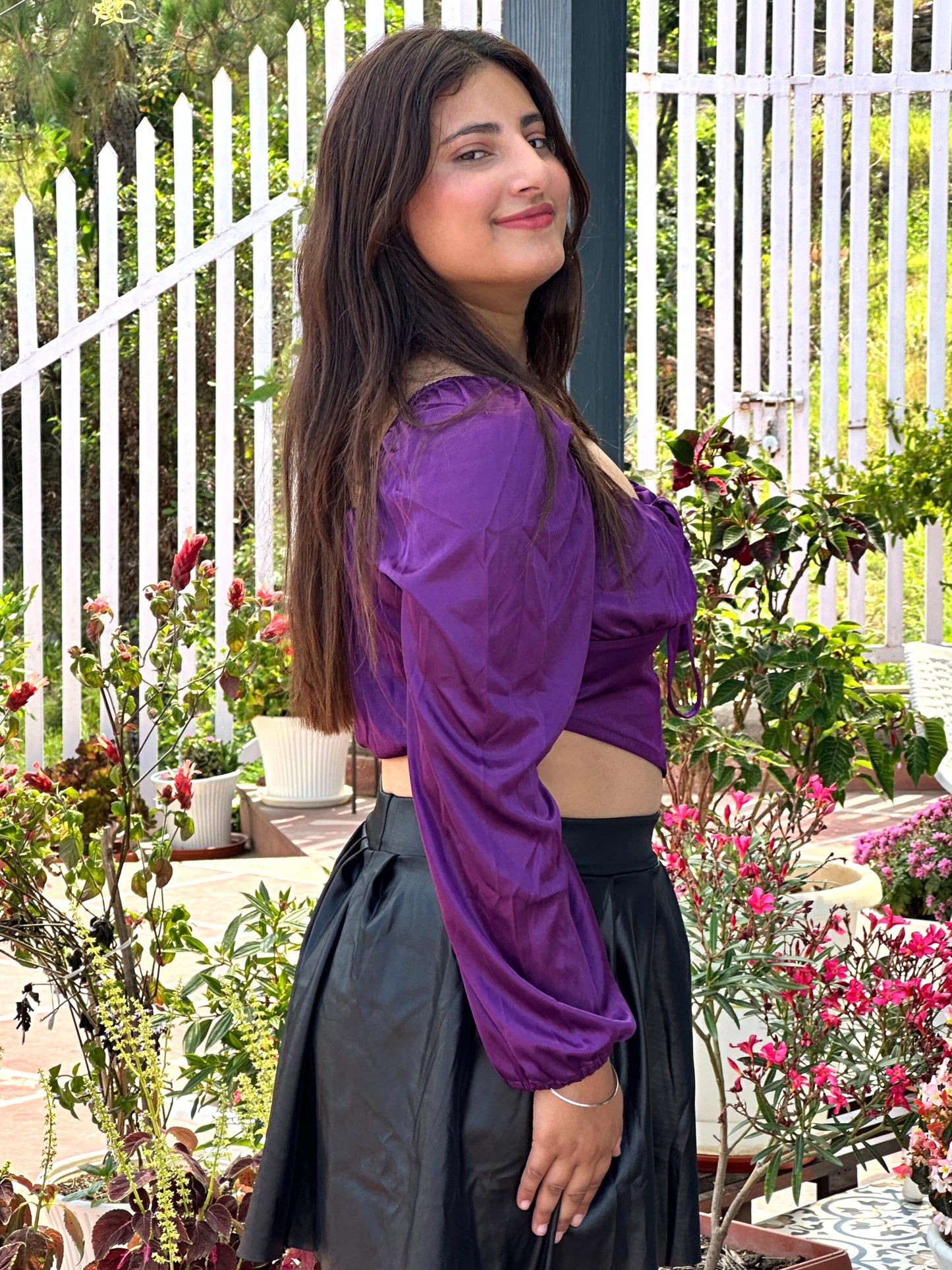 TANDUL Casual Balloon Sleeve Self Design Women Purple Top