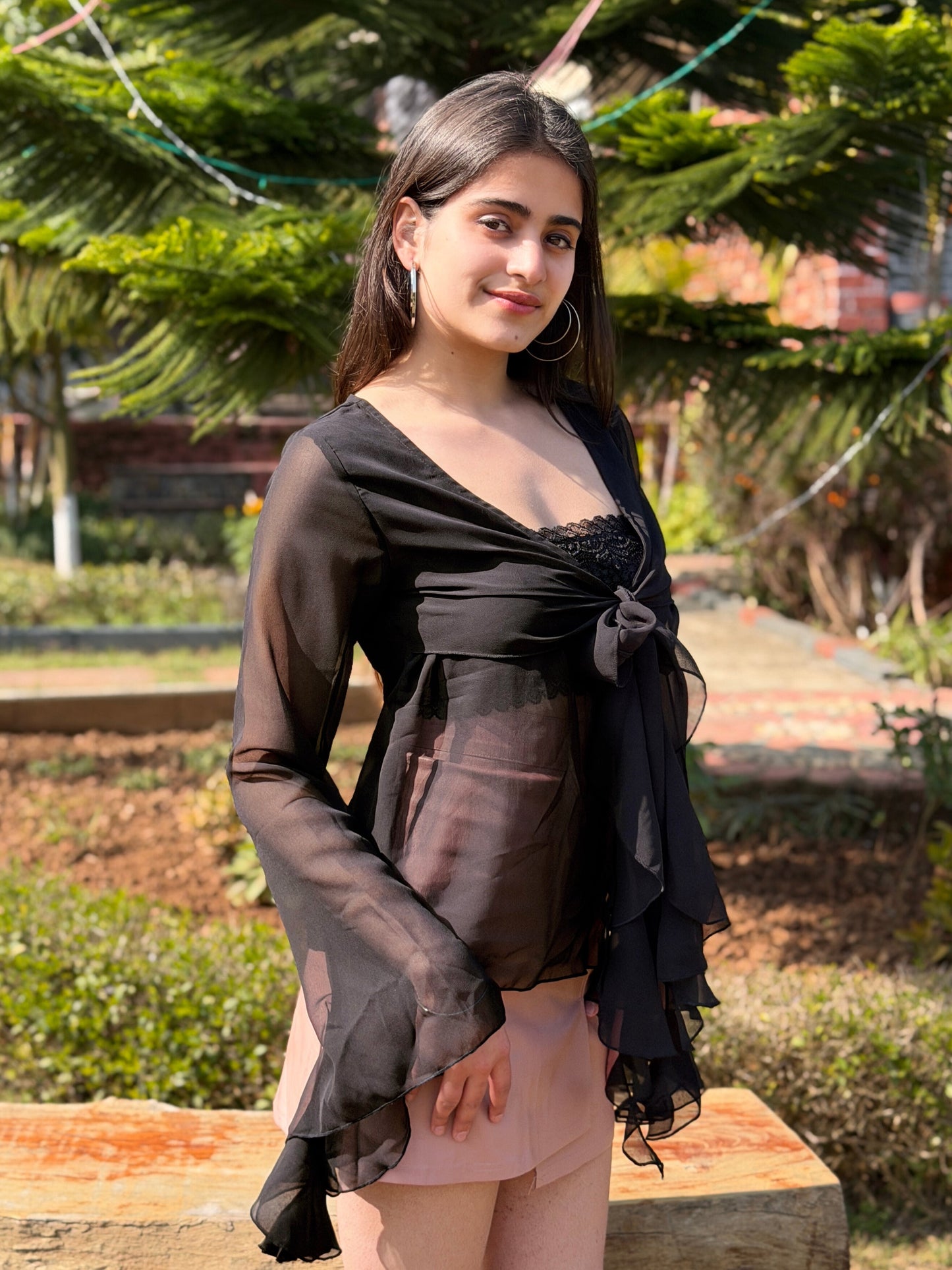 TANDUL Elegant Black Ruffled Top