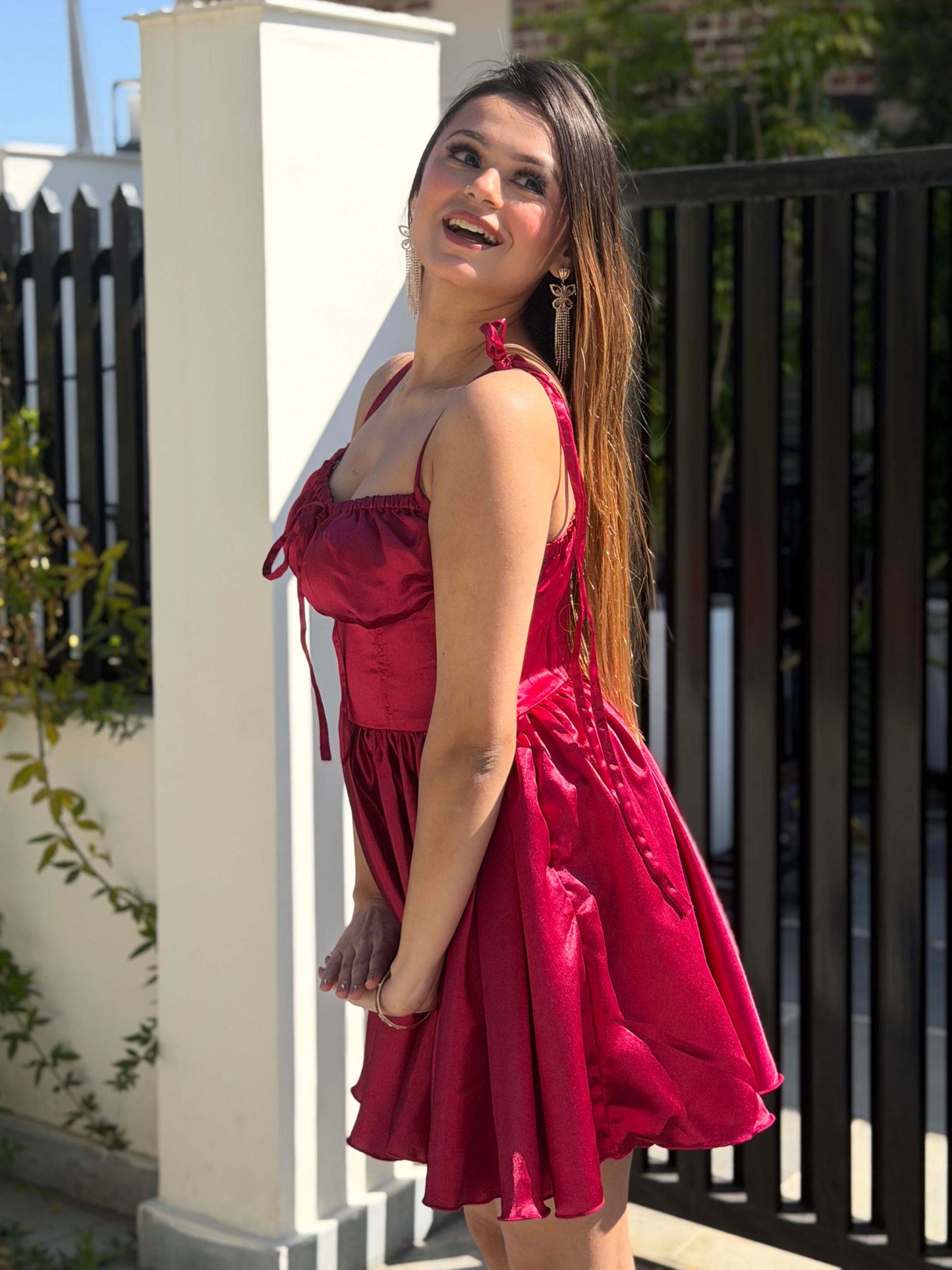 TANDUL Women Pretty Maroon Satin Dress