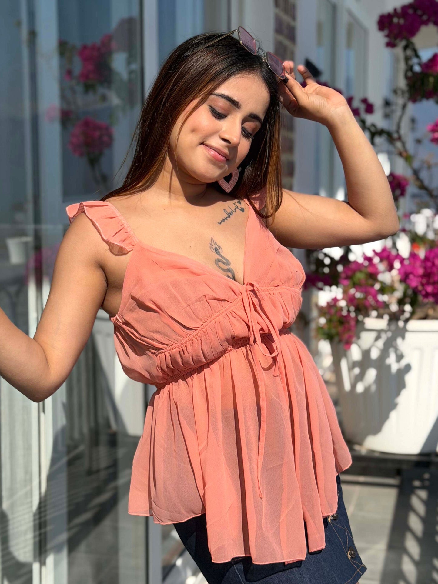 TANDUL Women Stylish Peach Color Georgette Top