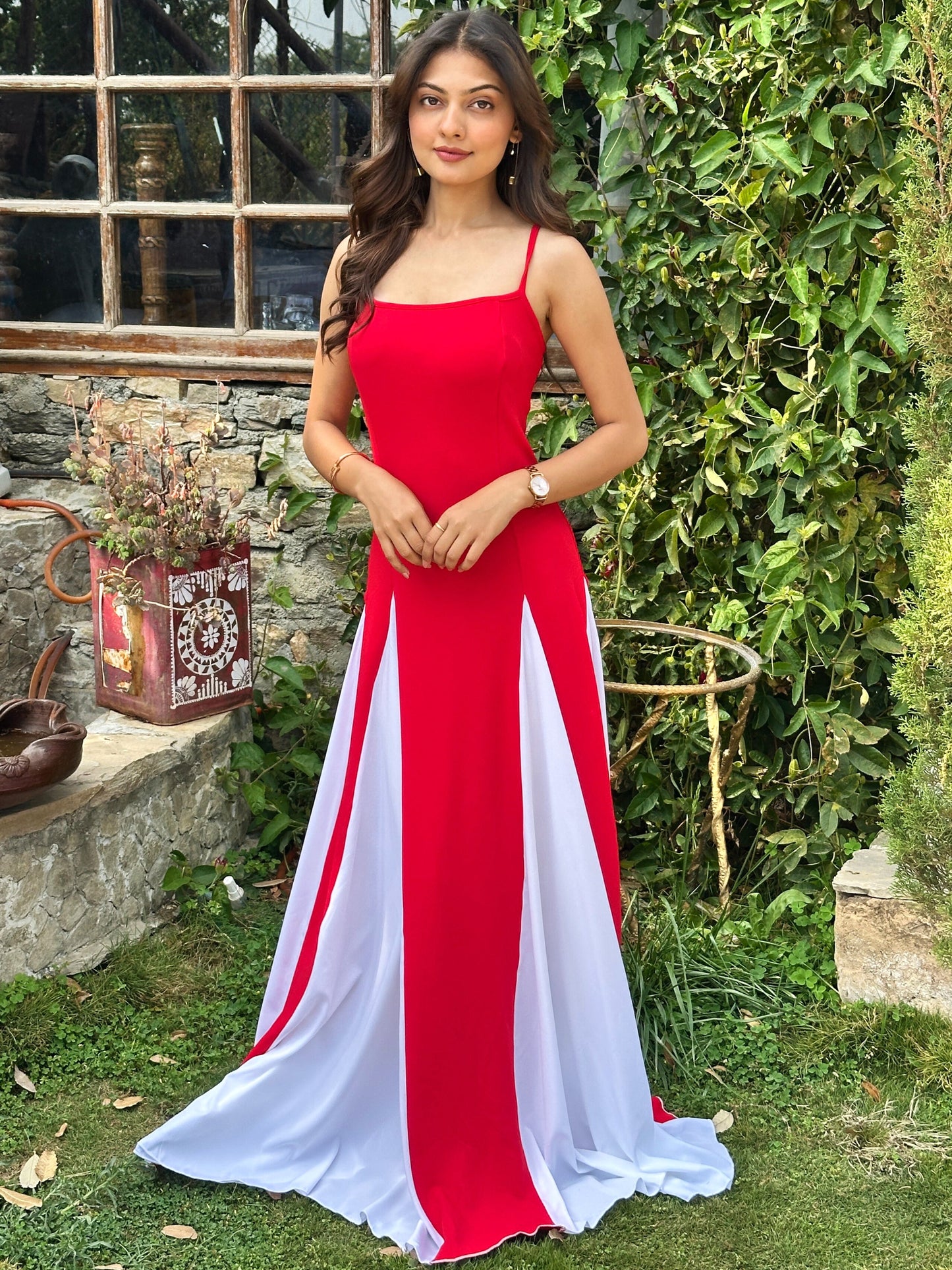 TANDUL Stunning Red and White Flared Dress