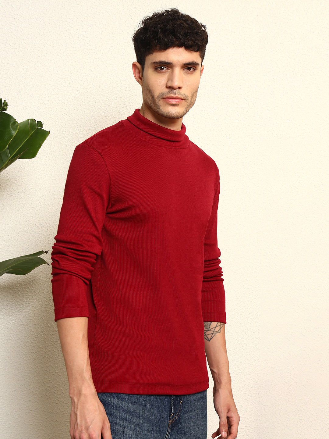 TANDUL Men Solid Turtle Neck Maroon Sweater
