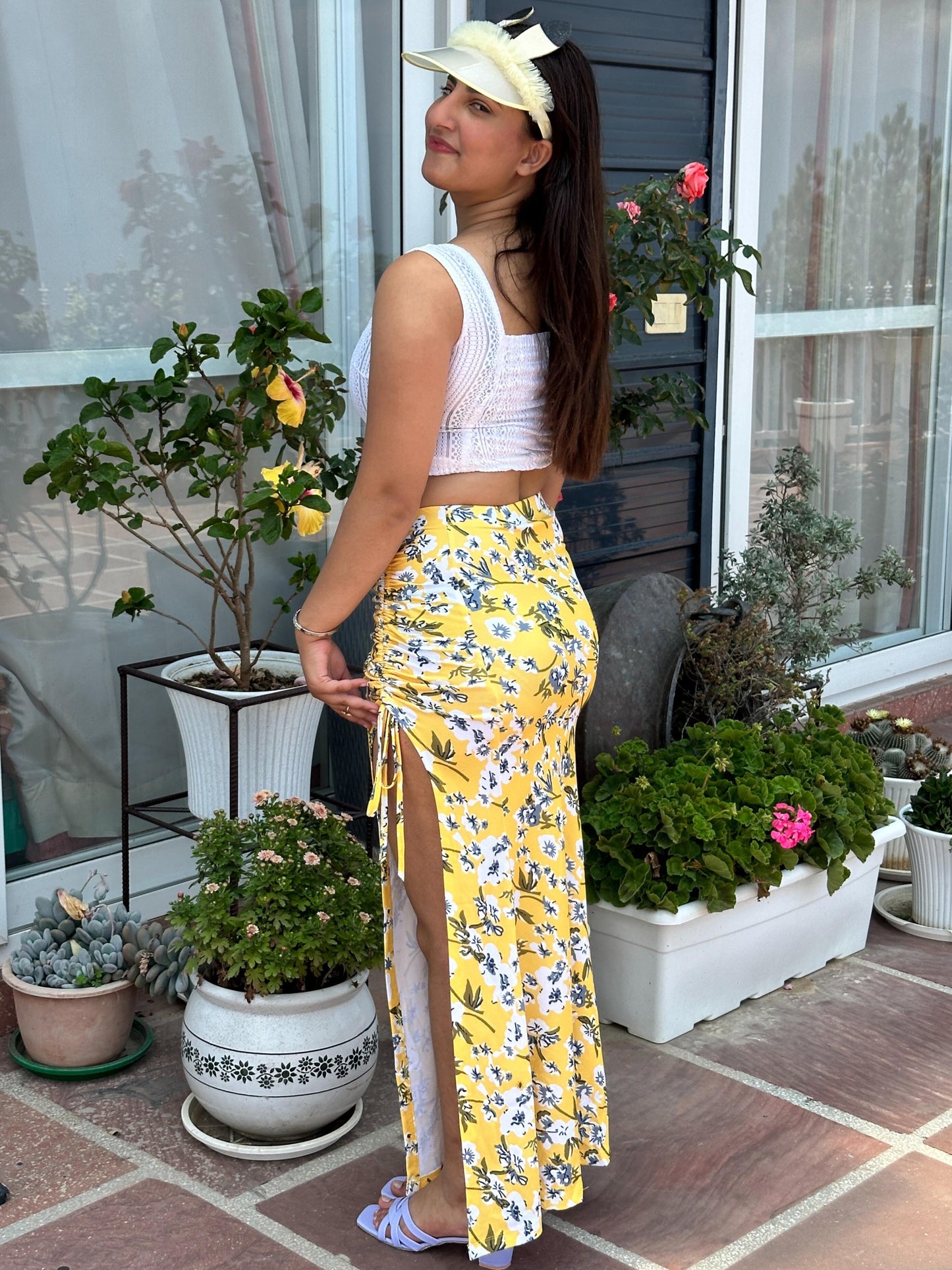 TANDUL Stunning Yellow Floral Skirt