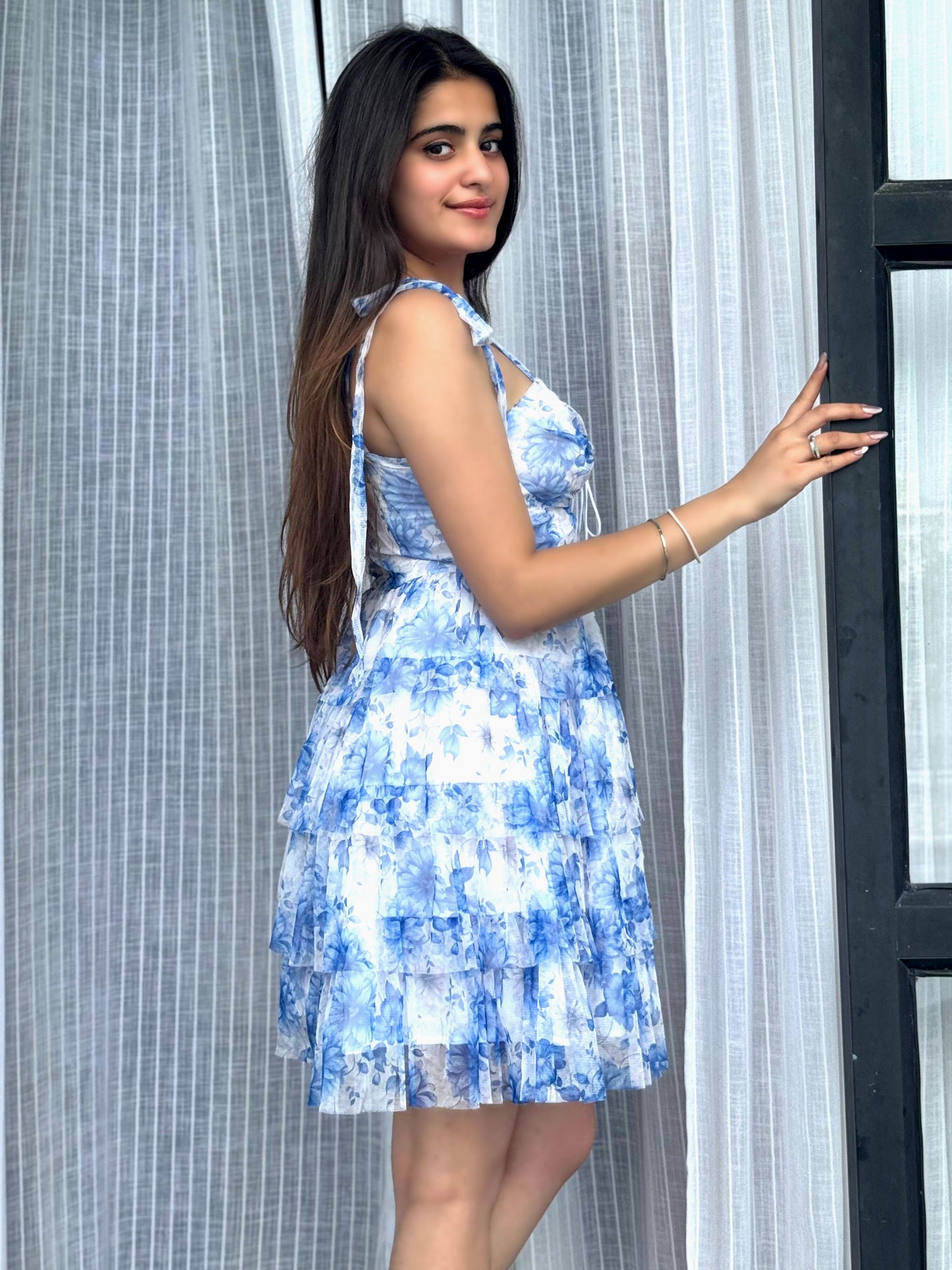 TANDUL Women Stunning Blue Floral Net Dress