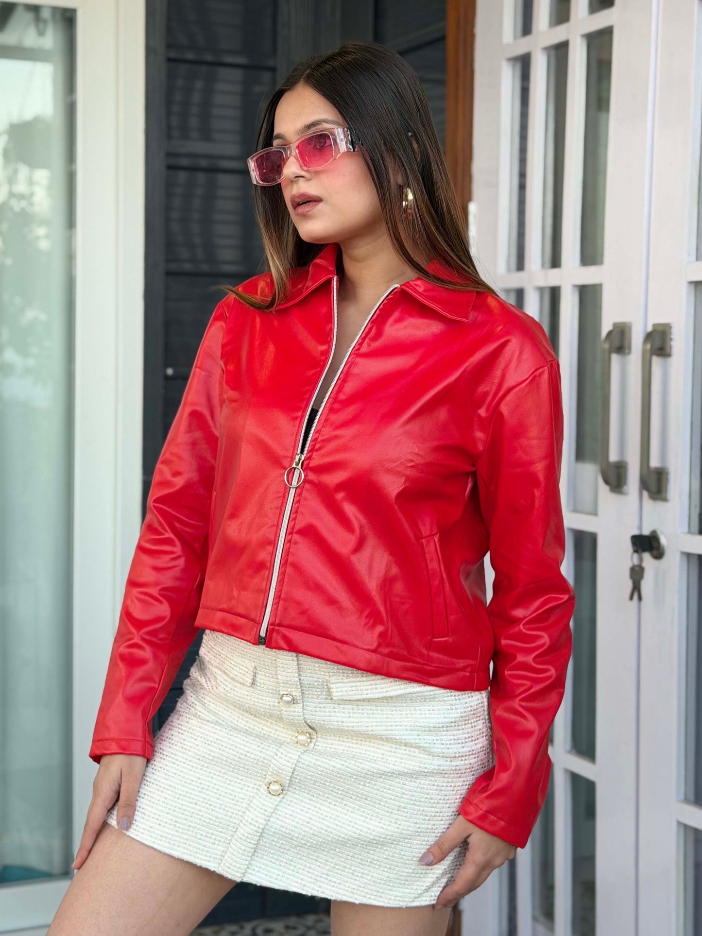 TANDUL Women Stunning Red Leather Jacket