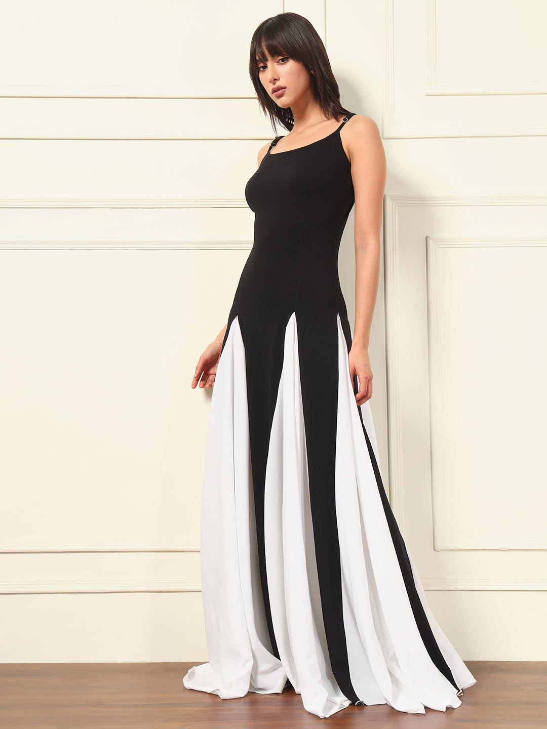TANDUL Women Black and White Long Dress