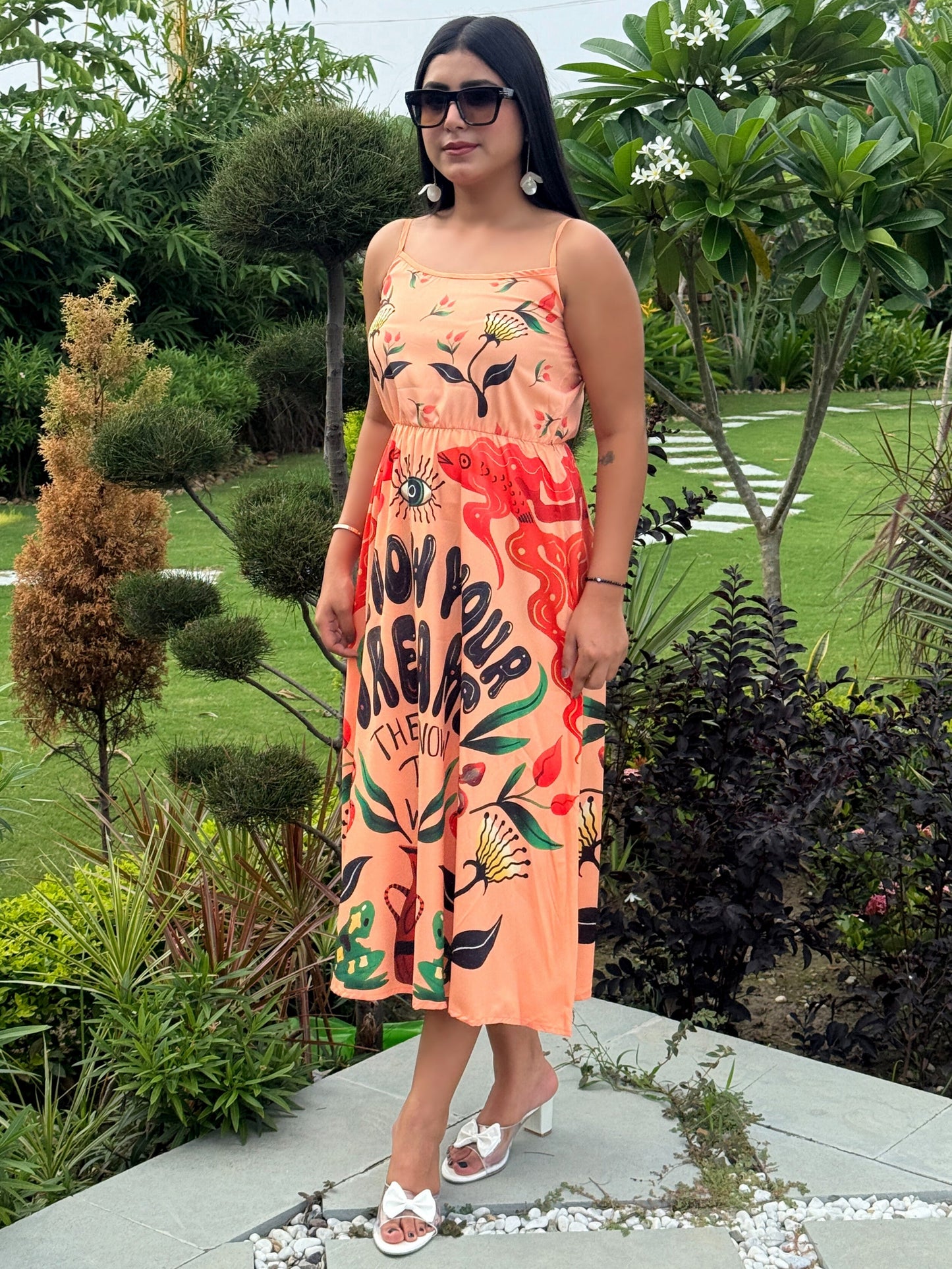 TANDUL Women Orange Inspiring Quote Dress