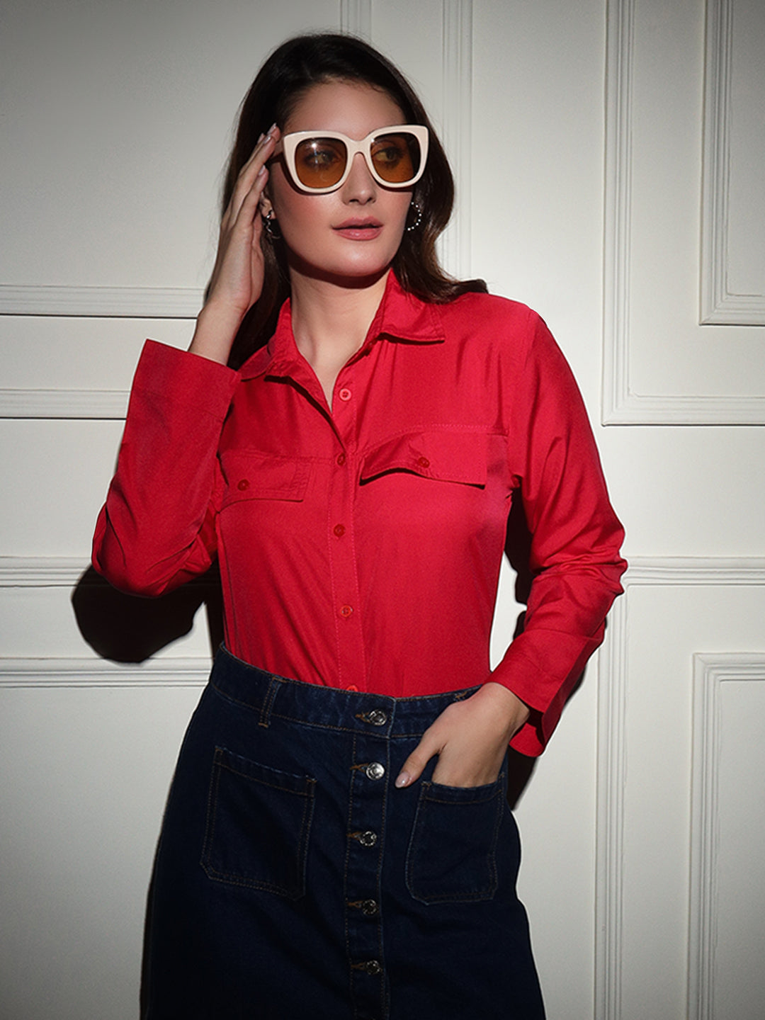 TANDUL Women Regular Fit Solid Spread Collar Casual Shirt