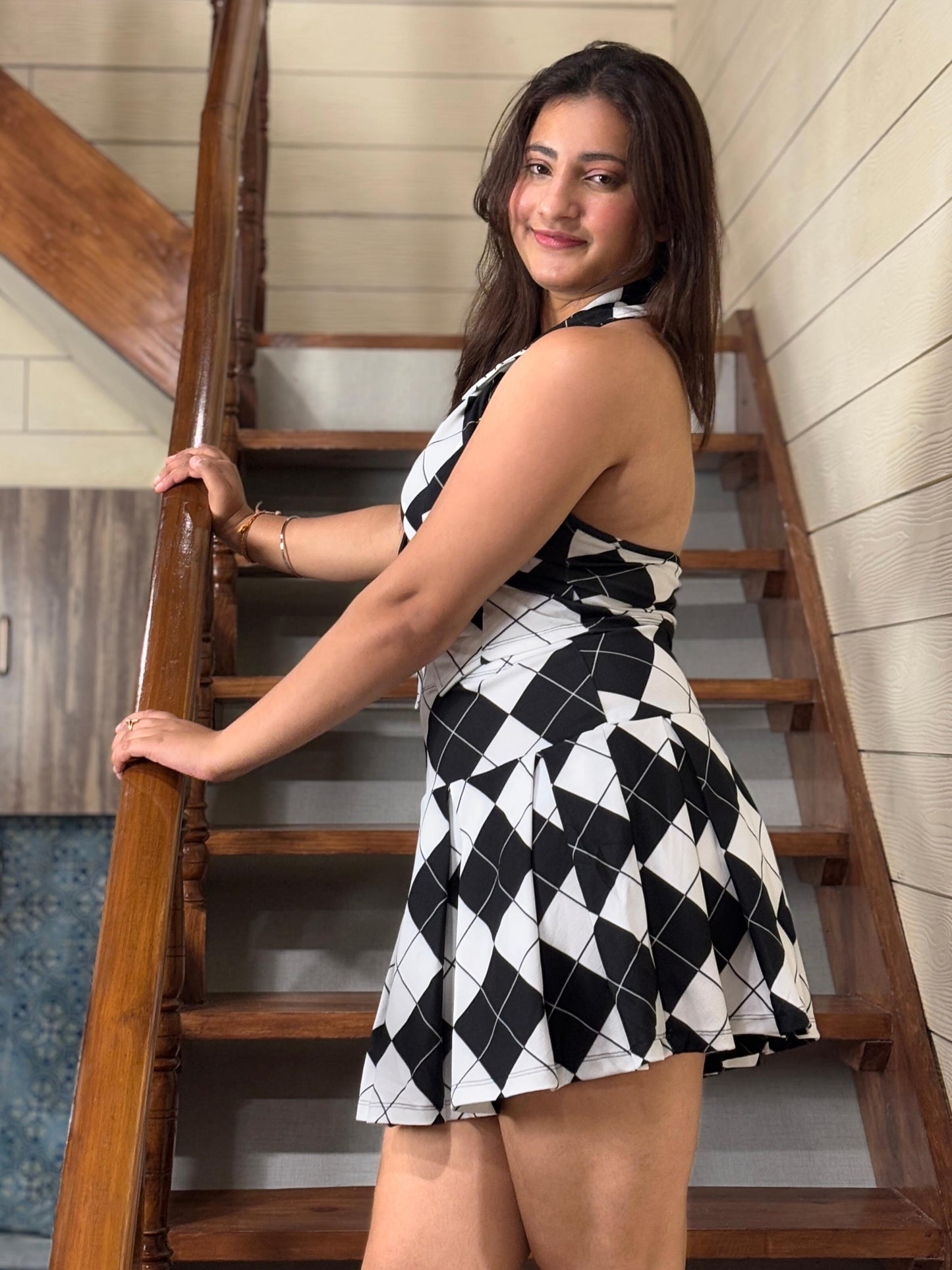 TANDUL Stunning Black and White Argyle Pattern Co-ord Set