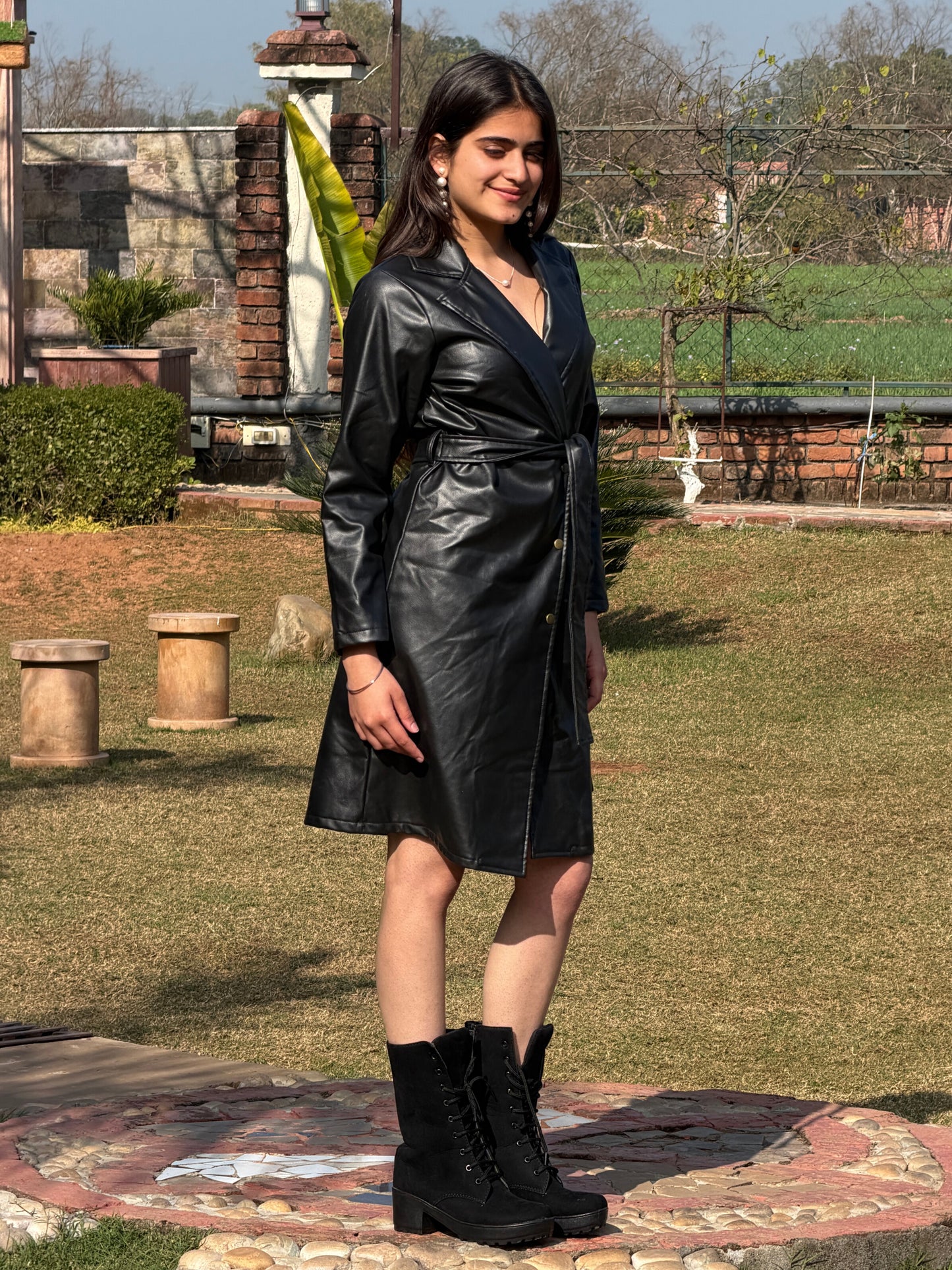 TANDUL Women Stunning Black Leather Coat