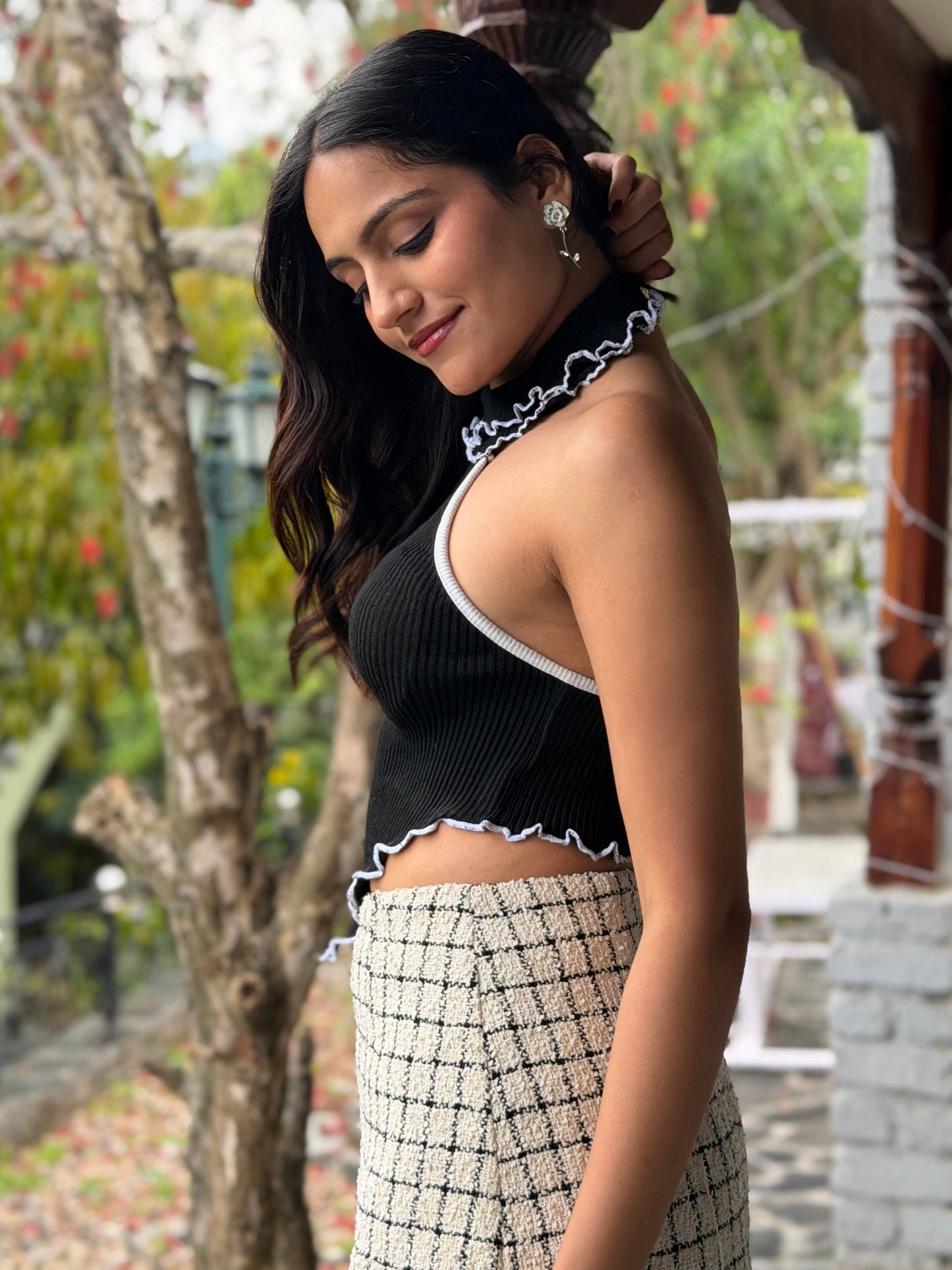 TANDUL Women Chic Black Knitted Top