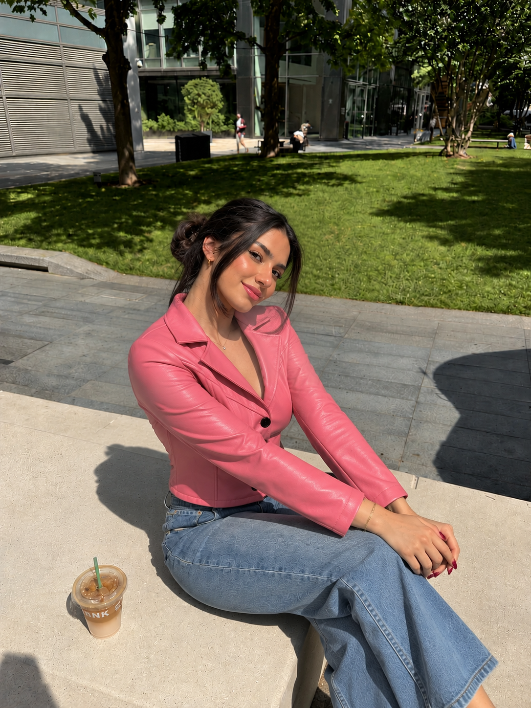 TANDUL Women Pink Faux Leather Corset-Hem Jacket