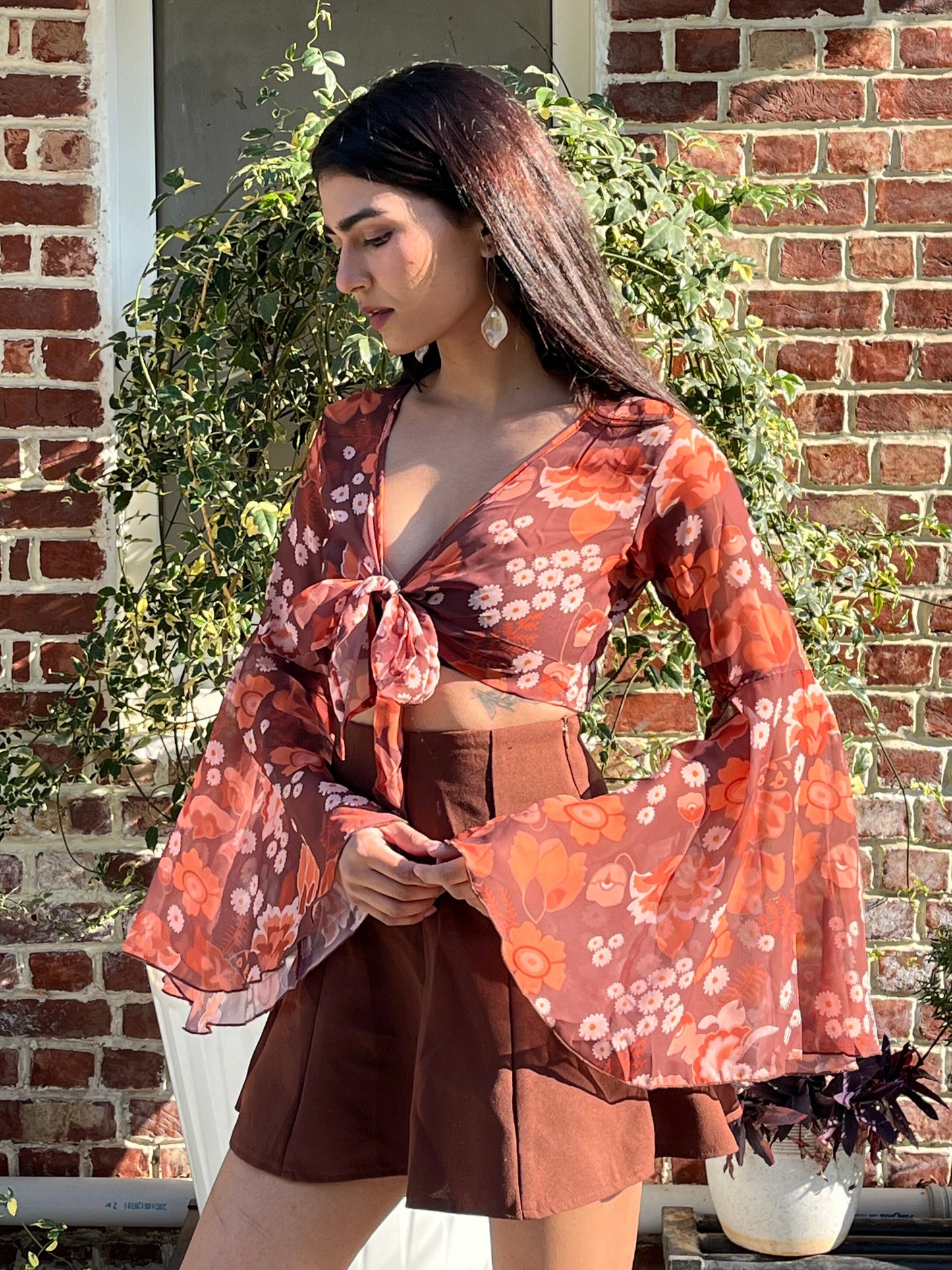 TANDUL Women Fit and Flare Brown Top