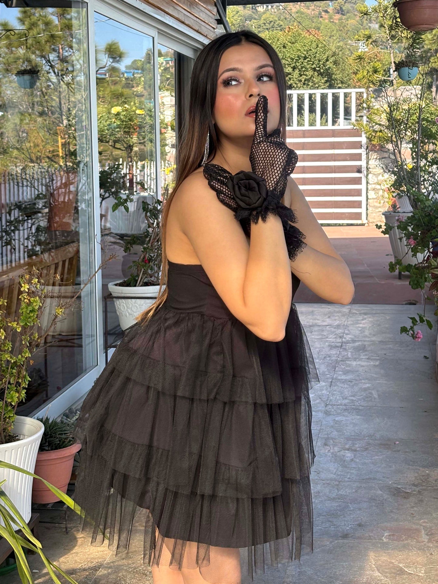 TANDUL Women Stunning Black Net Dress