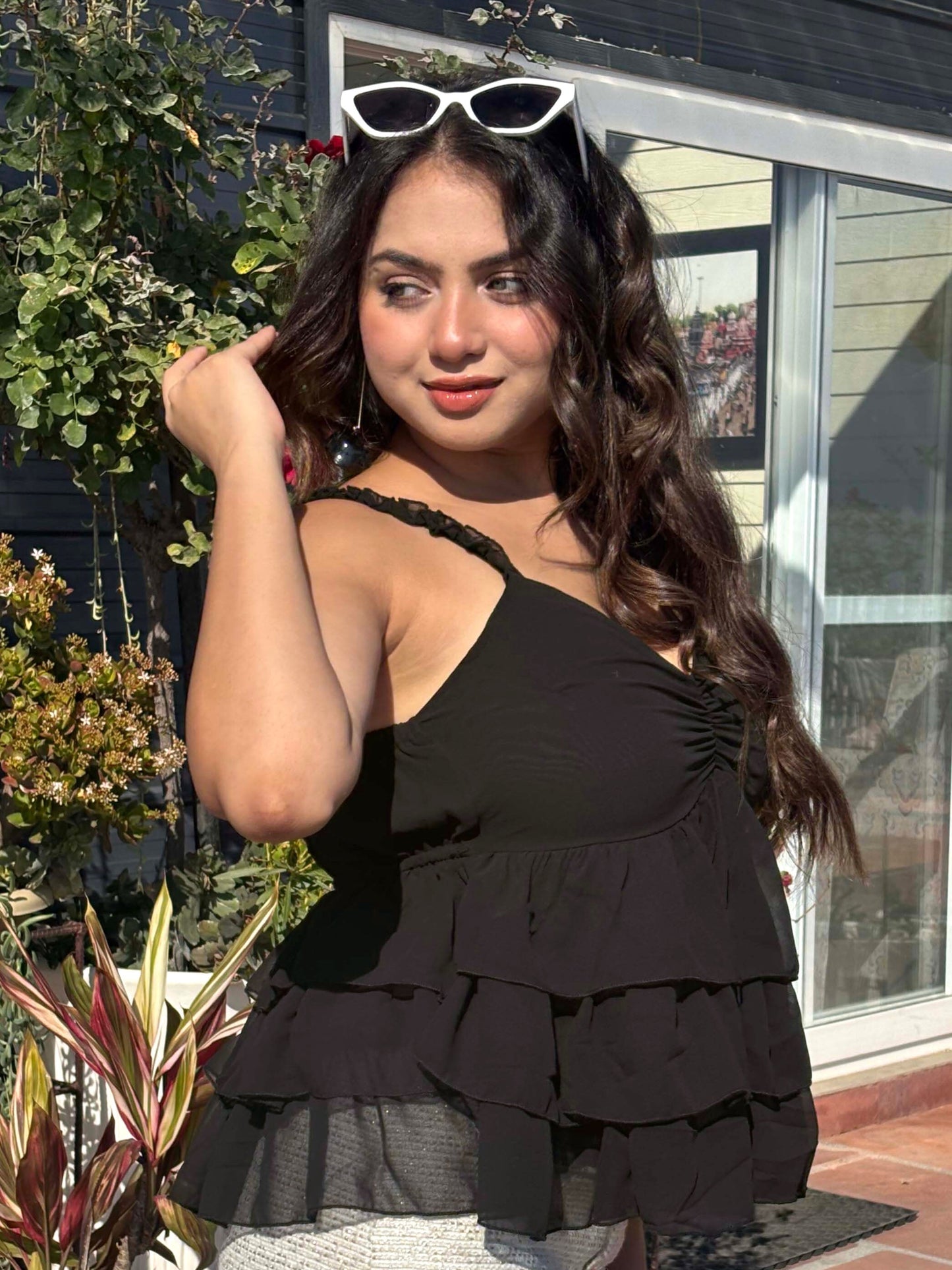 TANDUL Women Elegant Black Georgette Top