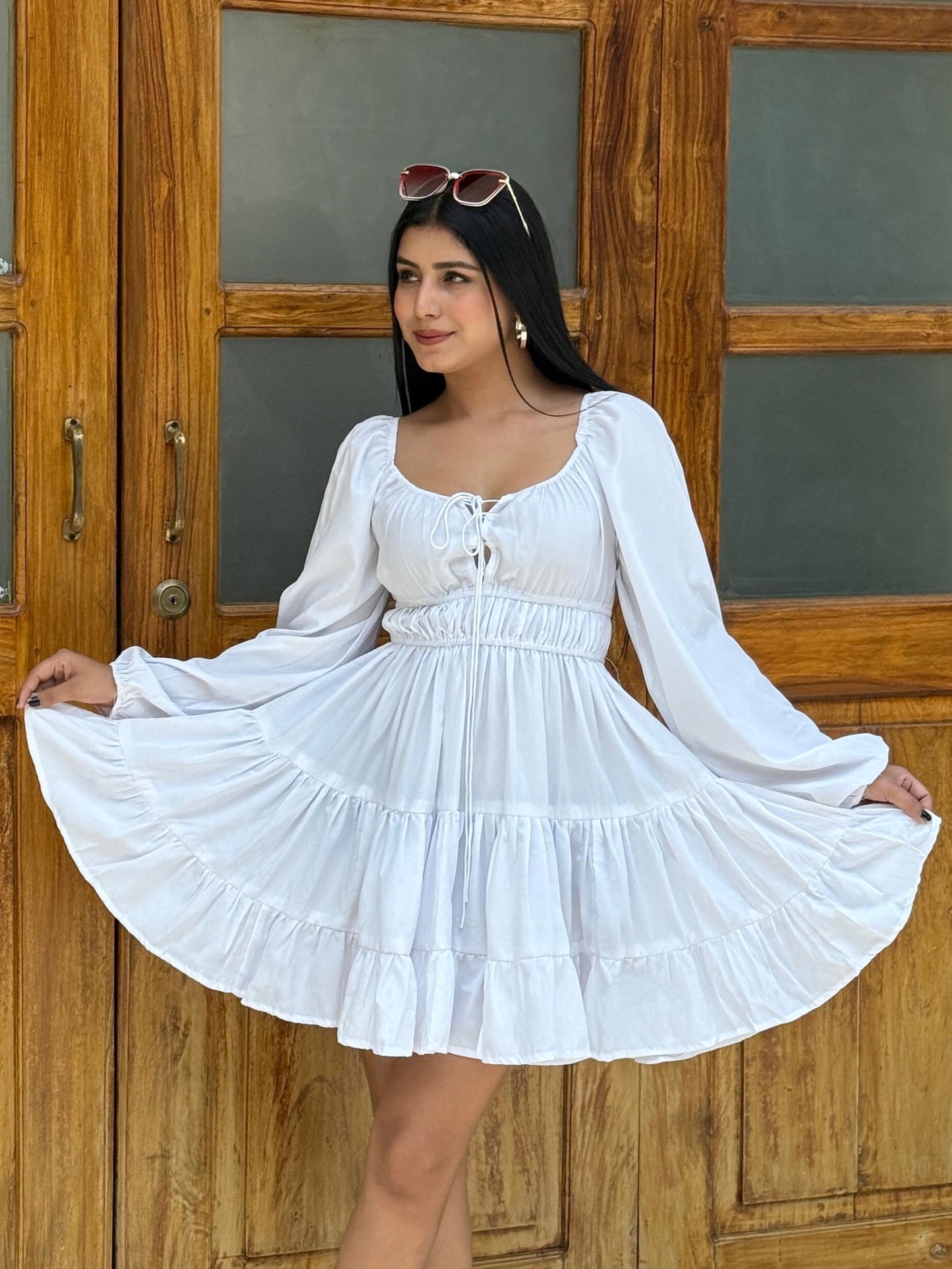 TANDUL Women White Solid Flared Dress