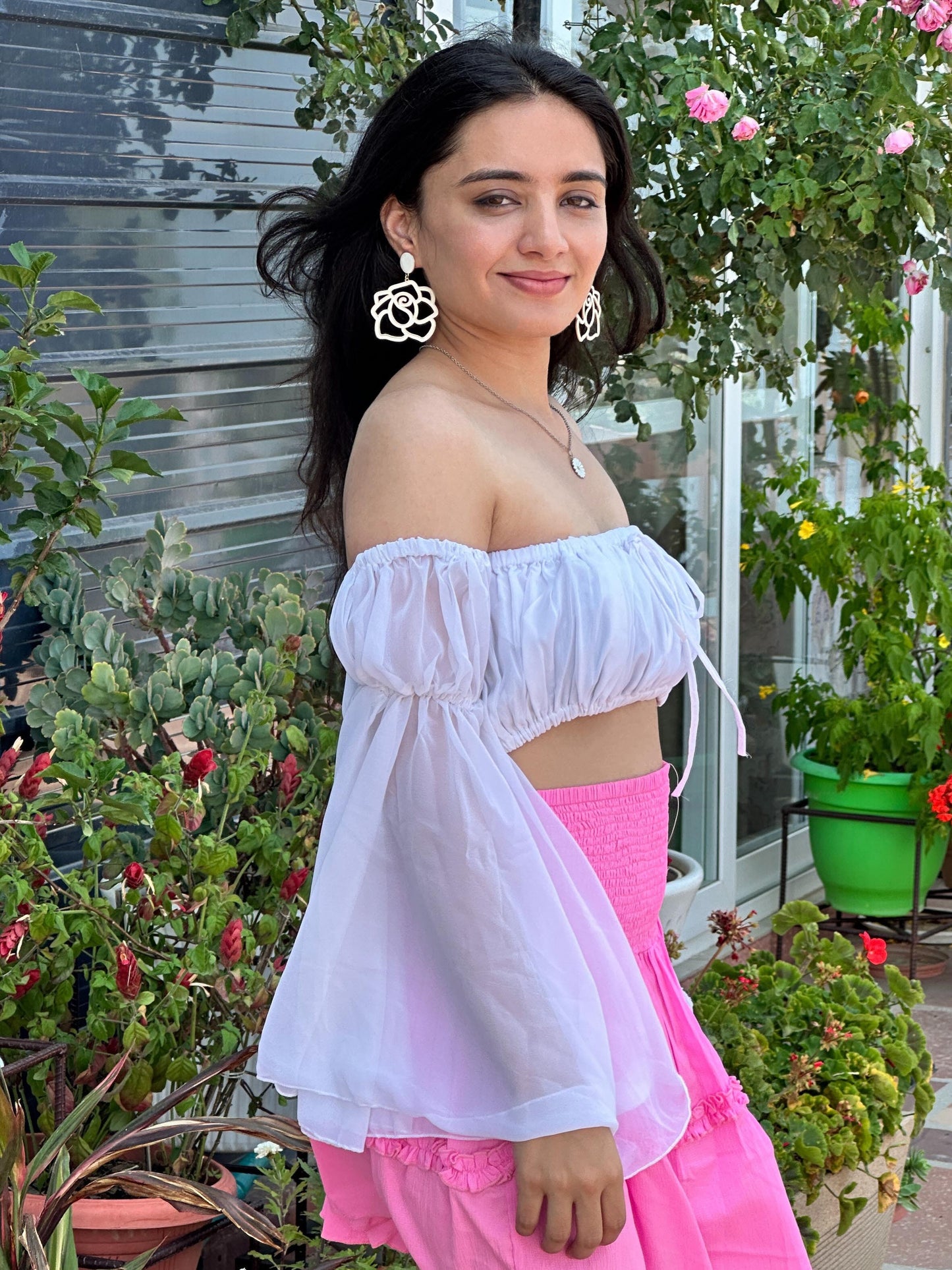 TANDUL Women Solid White Georgette Crop Top